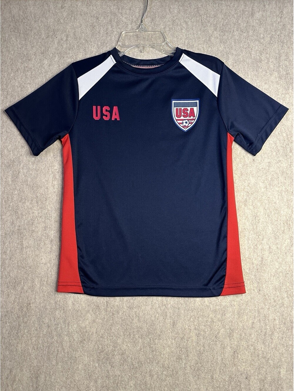 USA Team Soccer Jersey Dry Fit Blue Youth Boys Medium Polyester Red White Blue